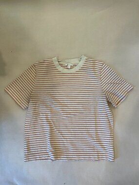 COS Cream and Coral Striped T Shirt